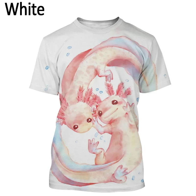 Camiseta de gola redonda com estampa de desenho animado Axolotl, camiseta  de manga curta Kawaii para primavera e verão, roupas femininas - Temu  Portugal