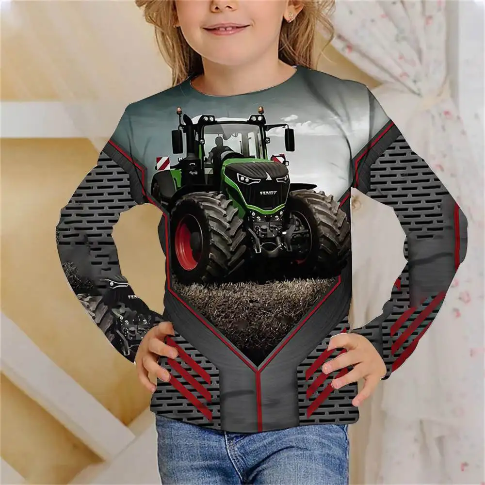 Long T-shirts 3D Print Truck tractors Summer Children's Round Neck TShirt Oversized Boy Girl Unisex Fashion Loose Kids Clothing