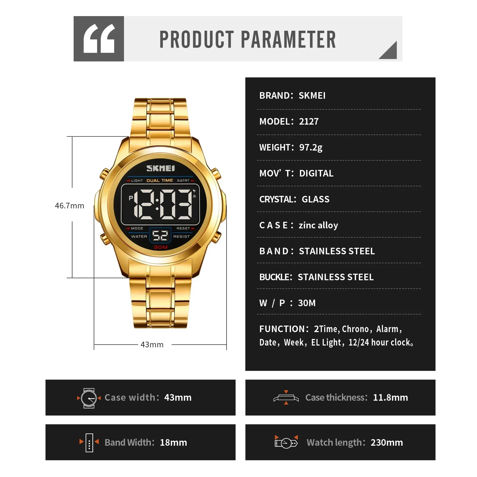 SKMEI Mens Waterproof Digital Wristwatch Alarm Date Week Clock Top Brand Luxury Stainless Steel Chrono Electronic Sports Watches 6