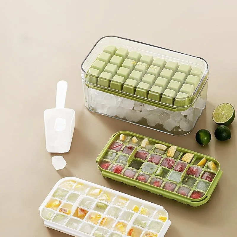 Ice Block Mold Maker Household Refrigerator Box Storage Pressed Soft Silicone Ice Tray with Lid Easy Release Spill-Resistant