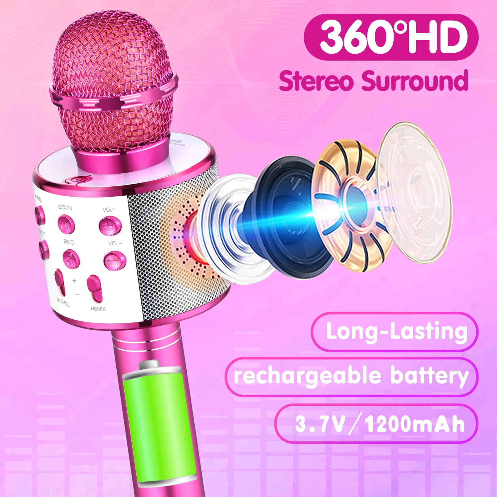 Children's karaoke microphone, girl's Bluetooth microphone, birthday gift for girls and boys 4, 6, 8 10 year old children's toys 2