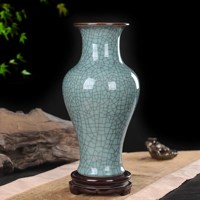 Crackled Green Ceramic Flower Pot, Oriental Vase, Art Decorative Stoneware,  Centerpiece, Designed