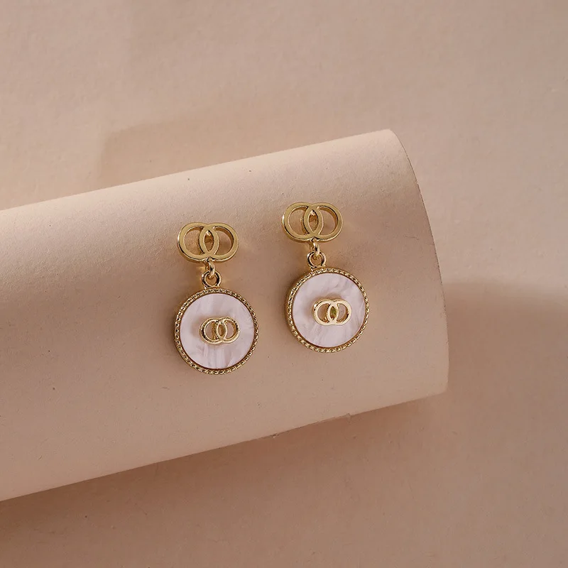 

European and American Women Classic Style Double Circle Shell Geometric Earrings Ins Earrings