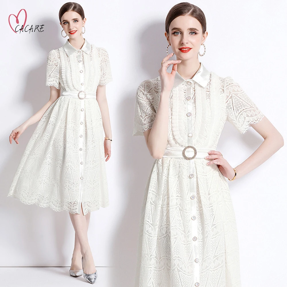 

CACARE Elegant Womens Lace Party Dresses 2023 One Piece White Evening Dress Woman Female Clothing formal Occasion Dresses F0461