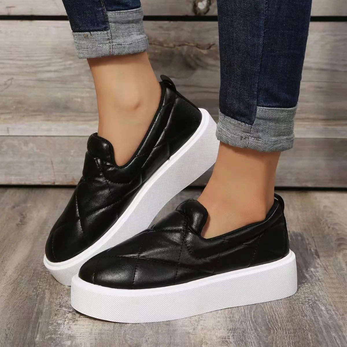 Women's Casual Shoes Spring New PU Leather Medium Heel Platform Shoes 2023 Outdoor Light Cover Sport Walking Shoes Women's Shoes
