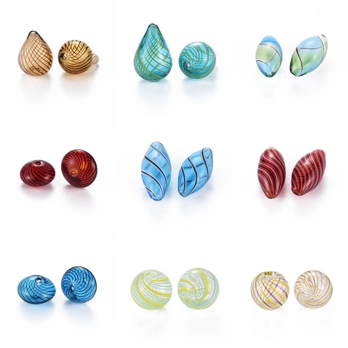 

10Pcs Hollow Glass Ball Globe Beads Stripe Pattern Double Hole Teardrop Oval Round Glass Bottle Charms For DIY Jewelry Making