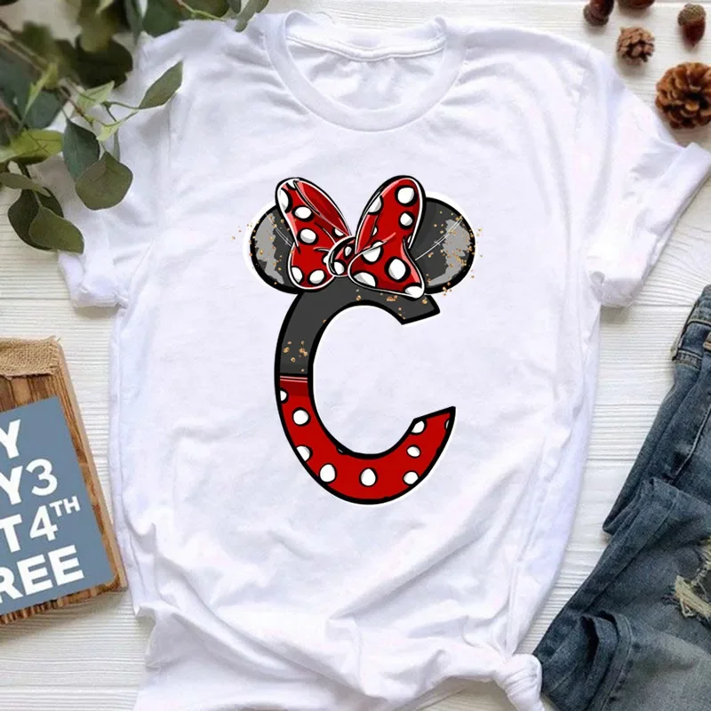 thumbnail image 1 of Ropa de verano de manga corta de Disney para niños, camisetas de algodón con estampado de letras de Minnie Mouse, camisetas de la AZ para niños, camisetas Y2k para niños y niñas, 1 of 4