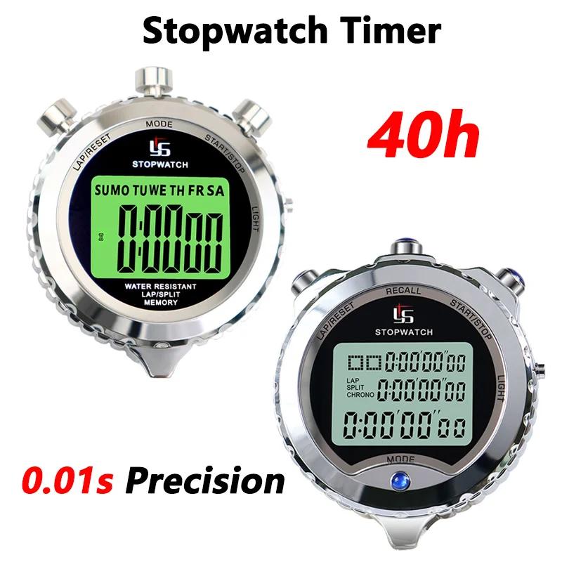 40h Metal Digital Timer Sports Stopwatch Sport Running Training Timer LCD Luminous 0.01S