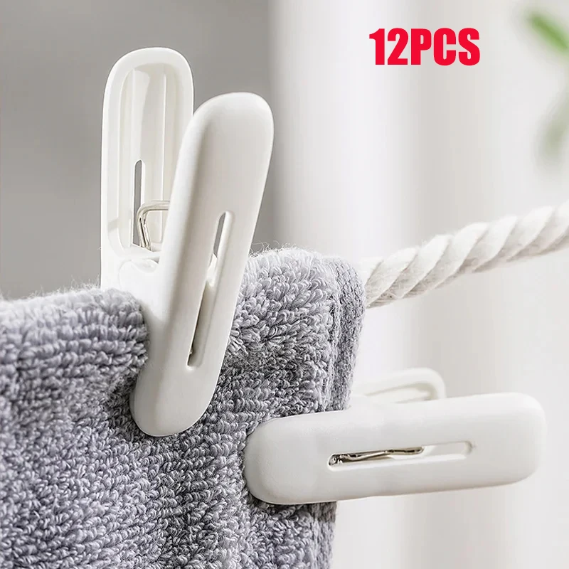 

12Pcs Clothes Pegs Fixed Windproof Clip Laundry Clips Hanging Rope Multifunctional Windproof Towels Socks Clothespin Hangers