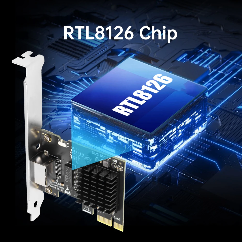 5Gbps PCIE-RJ45 네트워크 카드 RTL8126 5000Mbps 기가비트 이더넷 LAN 어댑터 데스크탑용 직접 속도 데이터 전송
