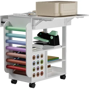 Organization and Storage Cart Compatible with Cricut Machine, Rolling Craft Organizer with Vinyl Roll Holder a 6