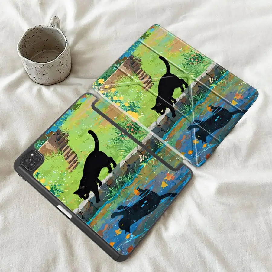 Monet Cat Design Tablet Case with Holder Feature