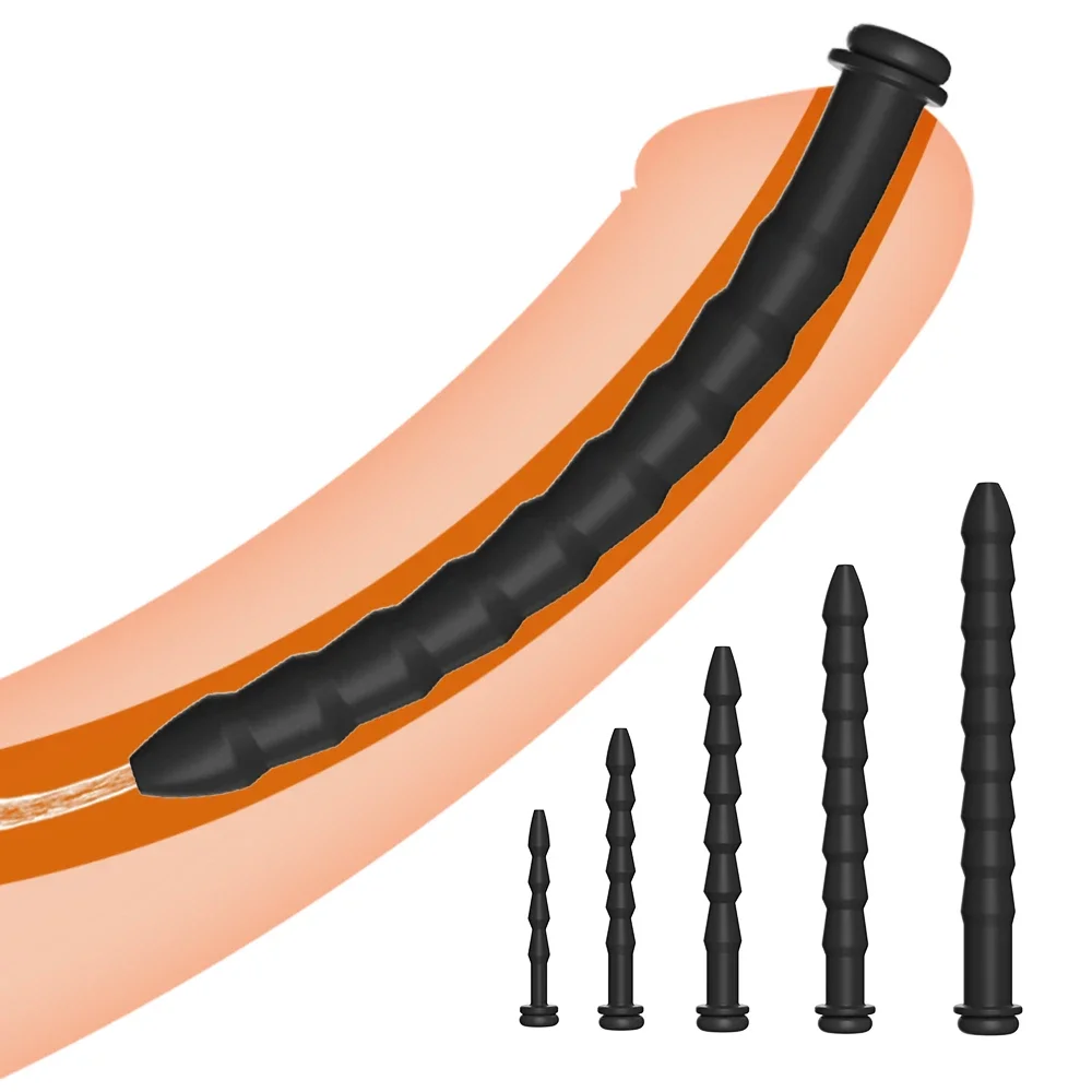 5 Sizes Curved Urethral Sound Penis Insert Stimulation Dilator Chastity Catheter Hollow Penis Plug With Stopper Sex Toys For Men