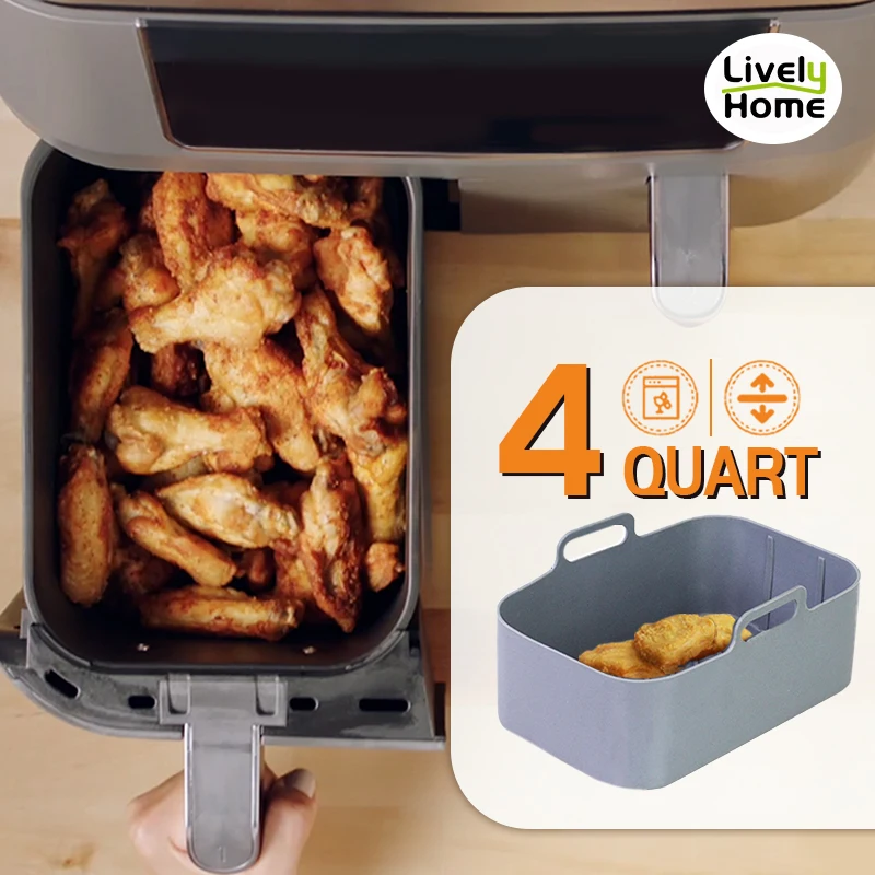 Air Fryer Silicone Pot, Reusable Tray Pan, 4 Quart, Dual Basket, 4