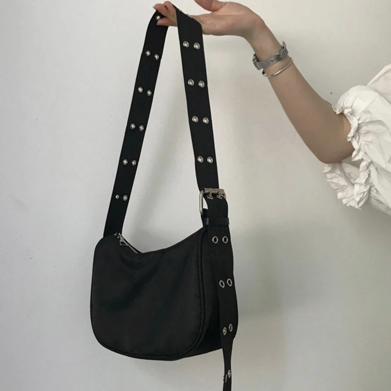 

Crossbody Bags Women Adjustable Strap Chic Black Simple Harajuku for Students Zipper Shoulder Canvas Bag PopularHigh Street