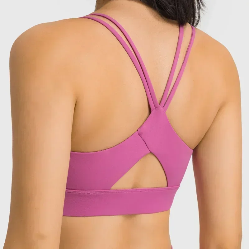 Lemon Women Cutout Push Up Gym Fitness Bras Cami Crop Tops Women Double Straps Nylon Workout Yoga Sports Bra with Removable Pads