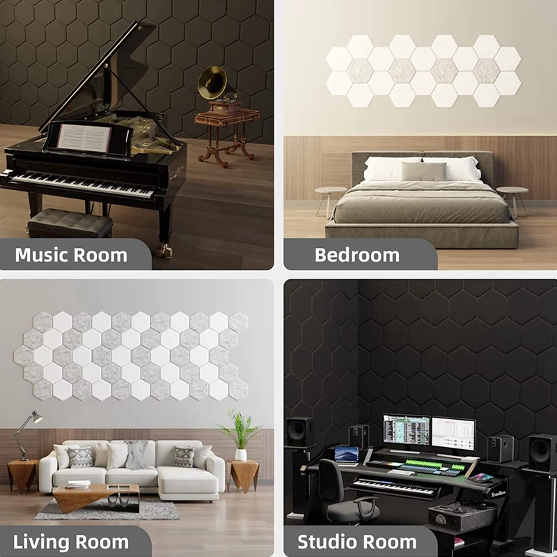 12Pcs Self-Adhesive Sound Proof Foam Acoustic Panels Reduce Noise And Eliminate Echoes 12X10X0.4In Hexagonal ,Silver Gray