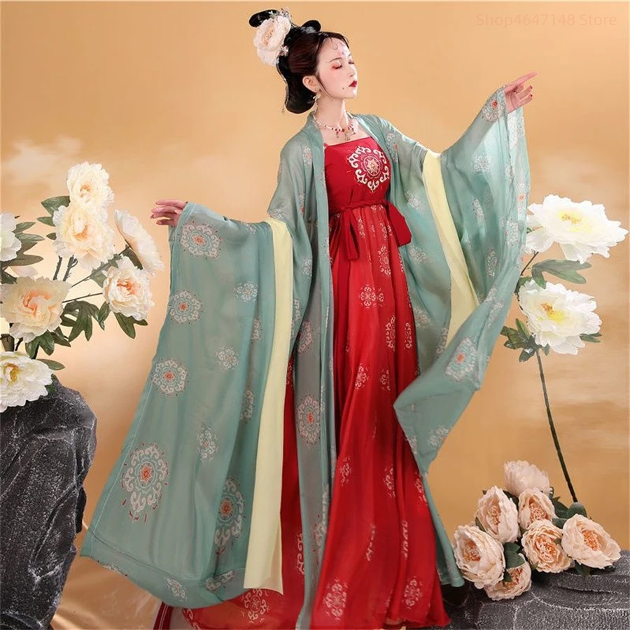 

Retro Fairy Women Chinese Hanfu Dress Ancient Vintage Floral Stage Dance Costume Festival Party Traditional Tang Dynasty Clothes