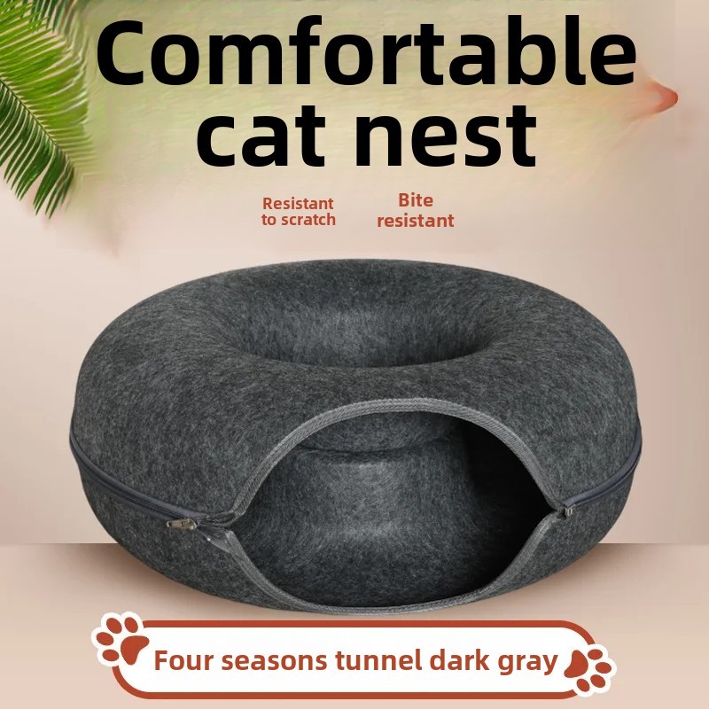Felt Cat Bed Donut Tire Cat House Hole Hideaway House Cat Tunnel All Seasons Universal Climbing Hole for Cats Home Use