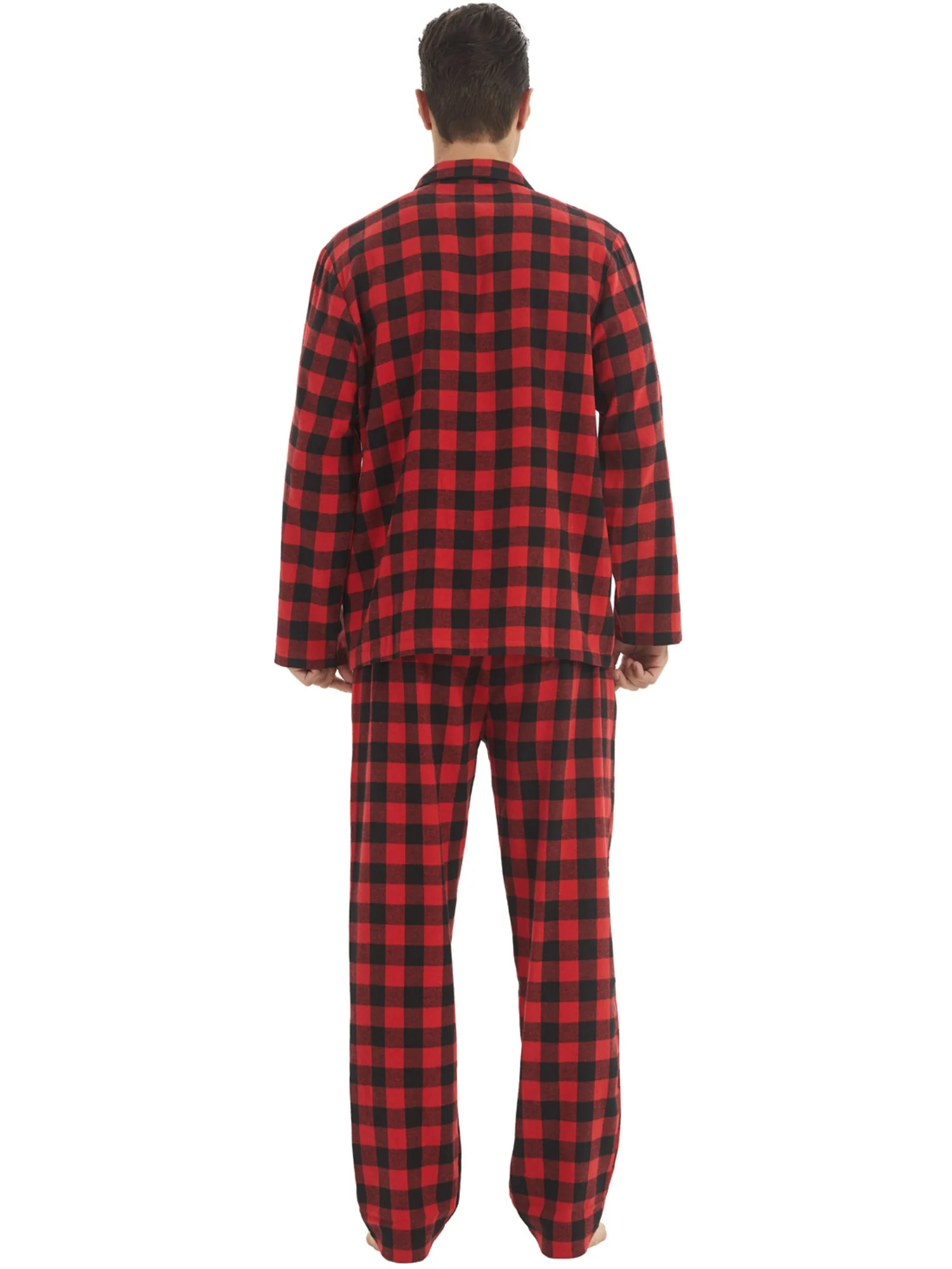 Mens Flannel Pajamas Set Cotton Plaid Pjs Button Down Warm Soft Lounge Sleepwear