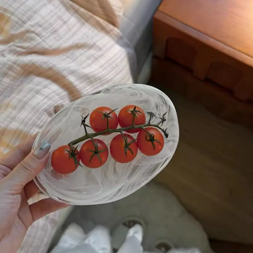 귀여운 버블 투명 구름 유리 트레이, 일본 스타일 수제 버블 트레이 접시, 디저..