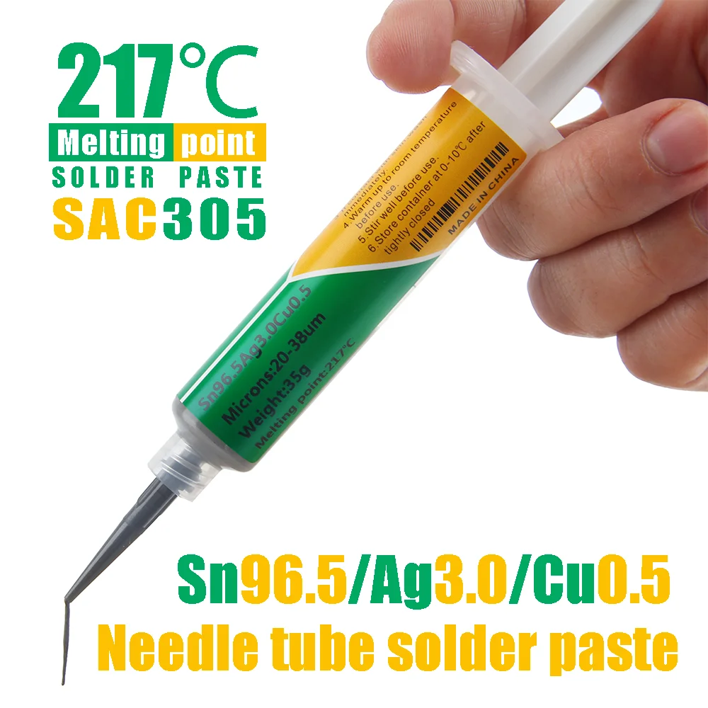 

Sn96.5Ag3.0Cu0.5 20g Solder Paste Needle Tube Type 3% Silver-containing Solder Strong Conductivity Melting Point 217C Firm Solde