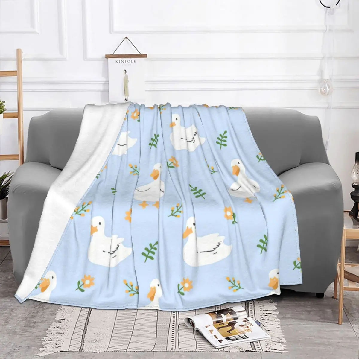 Cute Duck Flower Blanket Cartoon Flannel Awesome Breathable Throw Blanket for Home Autumn/Winter