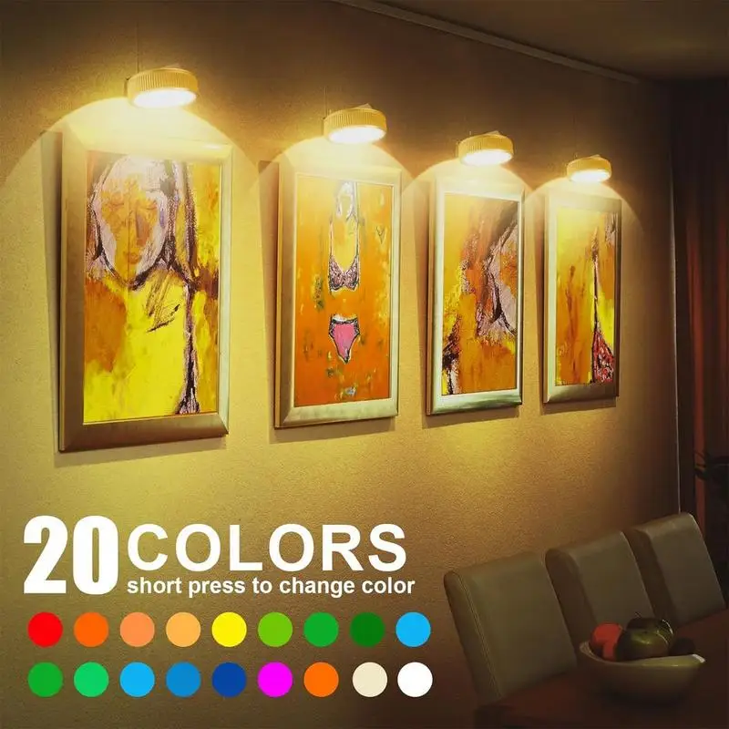 3Pcs Battery Operated Picture Light Magnetic Led Painting Light 24 Color Spotlight with Remote Control Dimmable Painting