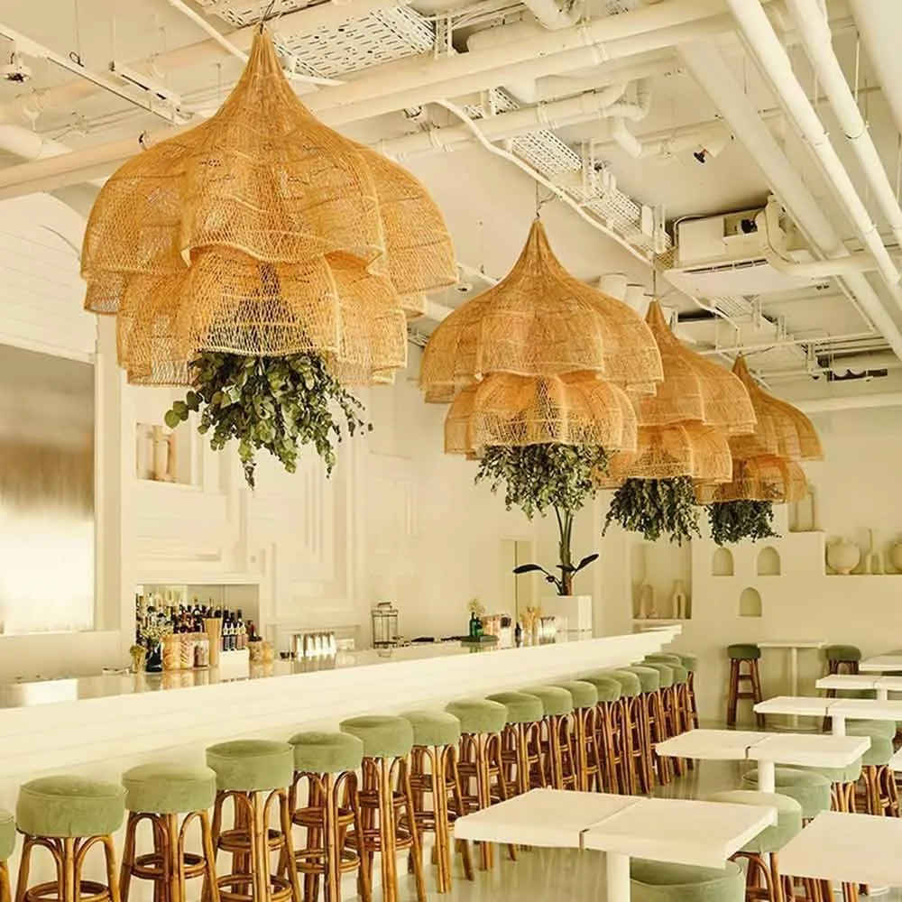 JOYINLED Creative Retro Decorative Crafts Pendant Light Rattan Woven Wicker Chandelier Light 60cm for Restaurant Bar Coffee Shop