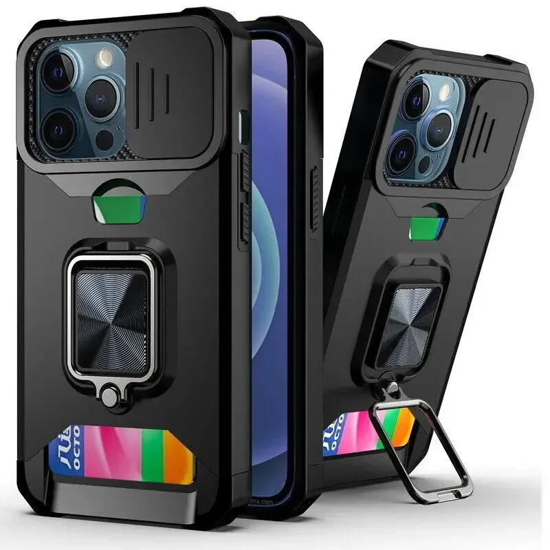Enhanced Protective Kickstand Armor Case with Magnetic Ring Holder
