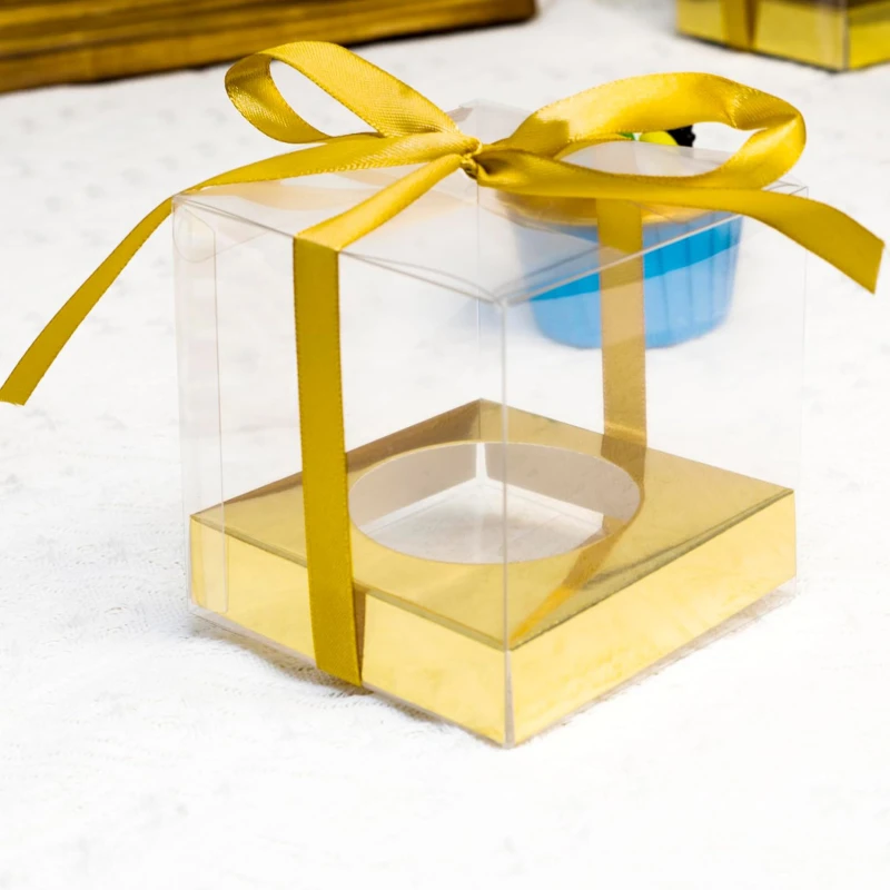 12Pcs PET Square Transparent Cupcake and Cake Boxes with Decorative Ribbons, Clear Plas... - SKU STCB1745 - UGI Packaging