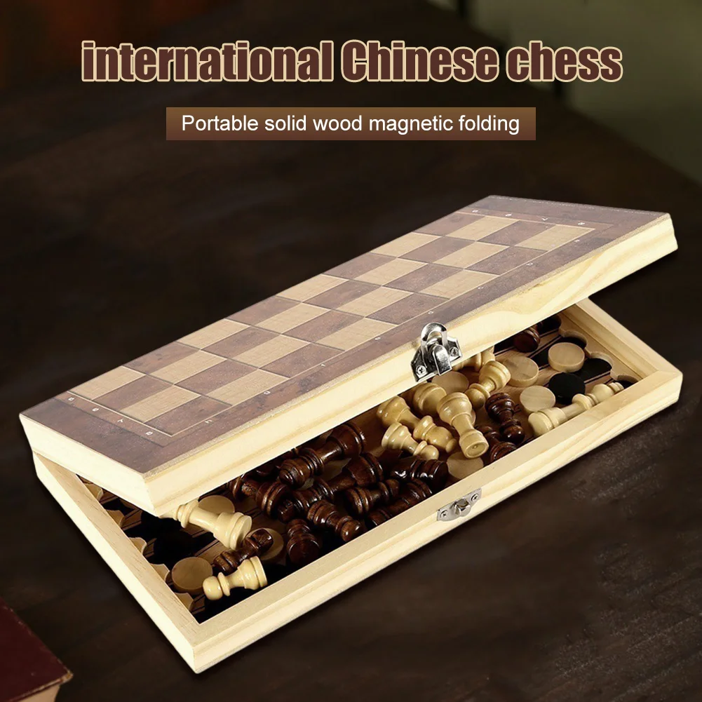 3 in 1 Chess Game Board Wooden Chess Board Sets Exquisite Chess Set Chess and Checkers Game Set Travel Chess Sets
