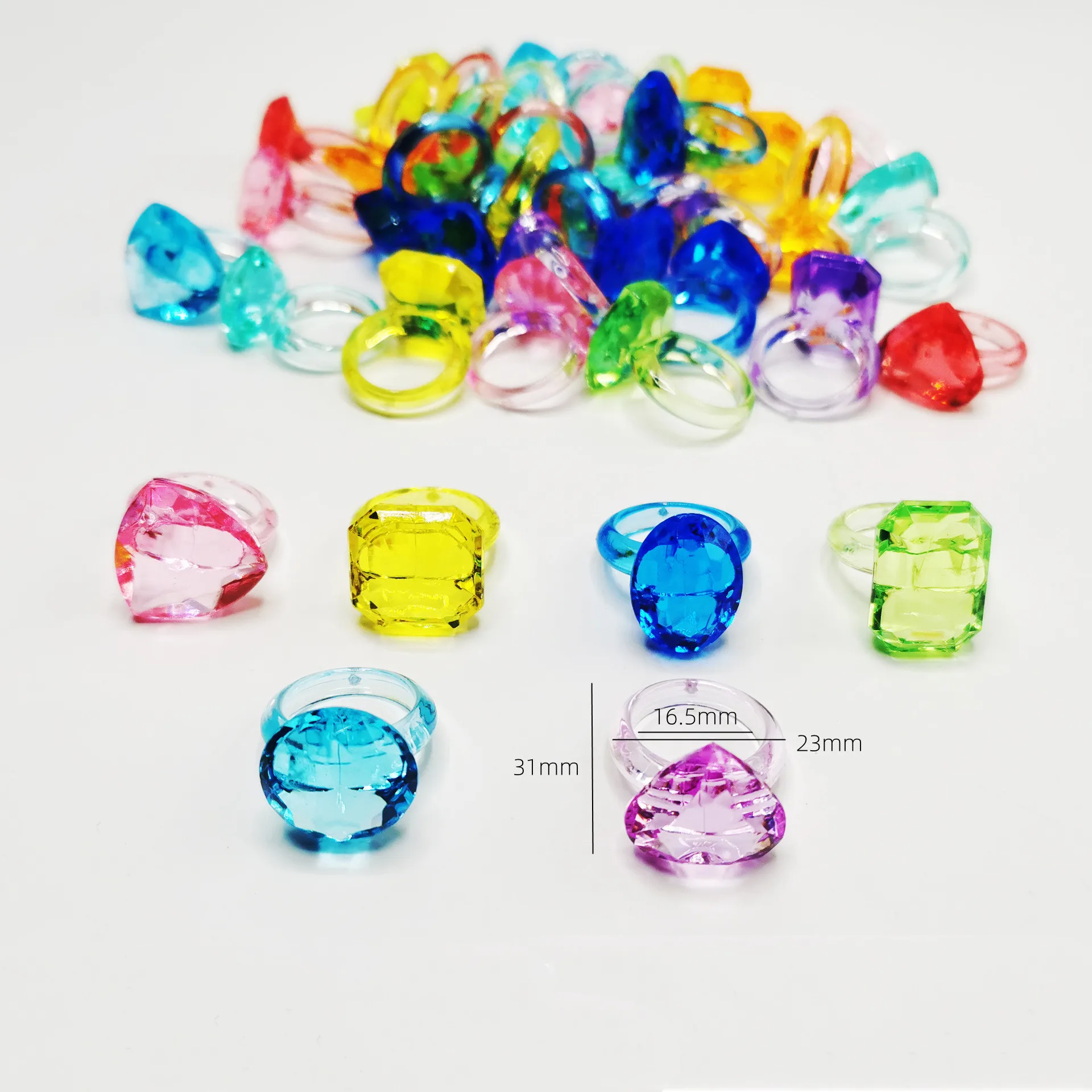 Gemstone Plastic Dress Up Rings Colorful Gem Rings For Kids Bulk