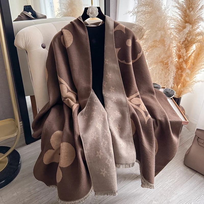 Laest Design Elegant Pashmina Shawl Imitation Cashmere Jacquard Pattern Scarves Winter Collocation Thickened Warm Scarf Shawl