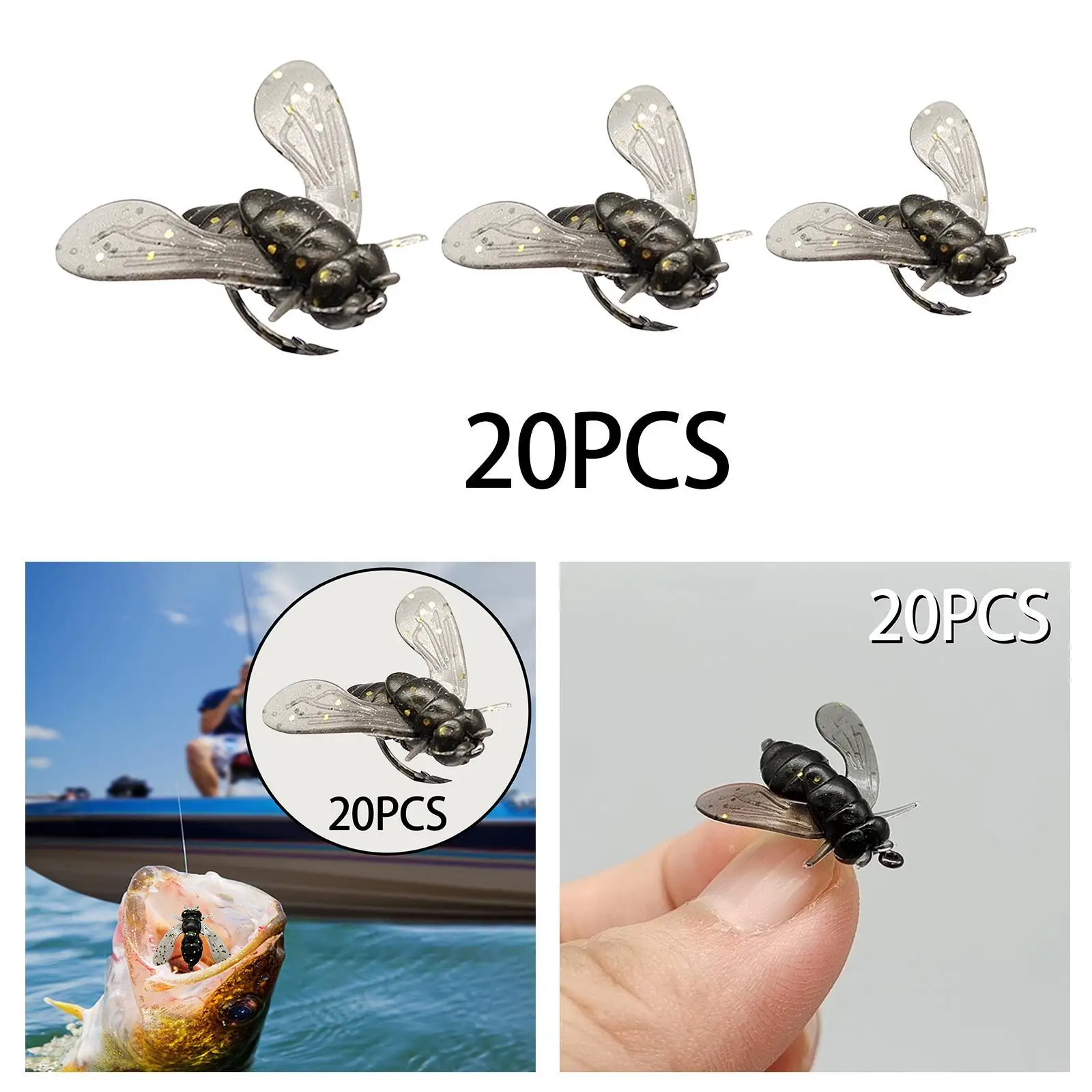 20x Fly Fishing Flies Simulation Fast Sinking Dry Baits Wet Nymph Fly Metal with Hook for Crappie Trout Snapper Bluegill Salmon