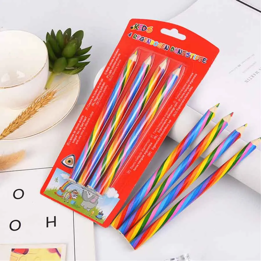 4 / lot (bag) cute 4-color concentric rainbow pencils for student painting Graffiti Painting Gift Art school supplies back-to-sc