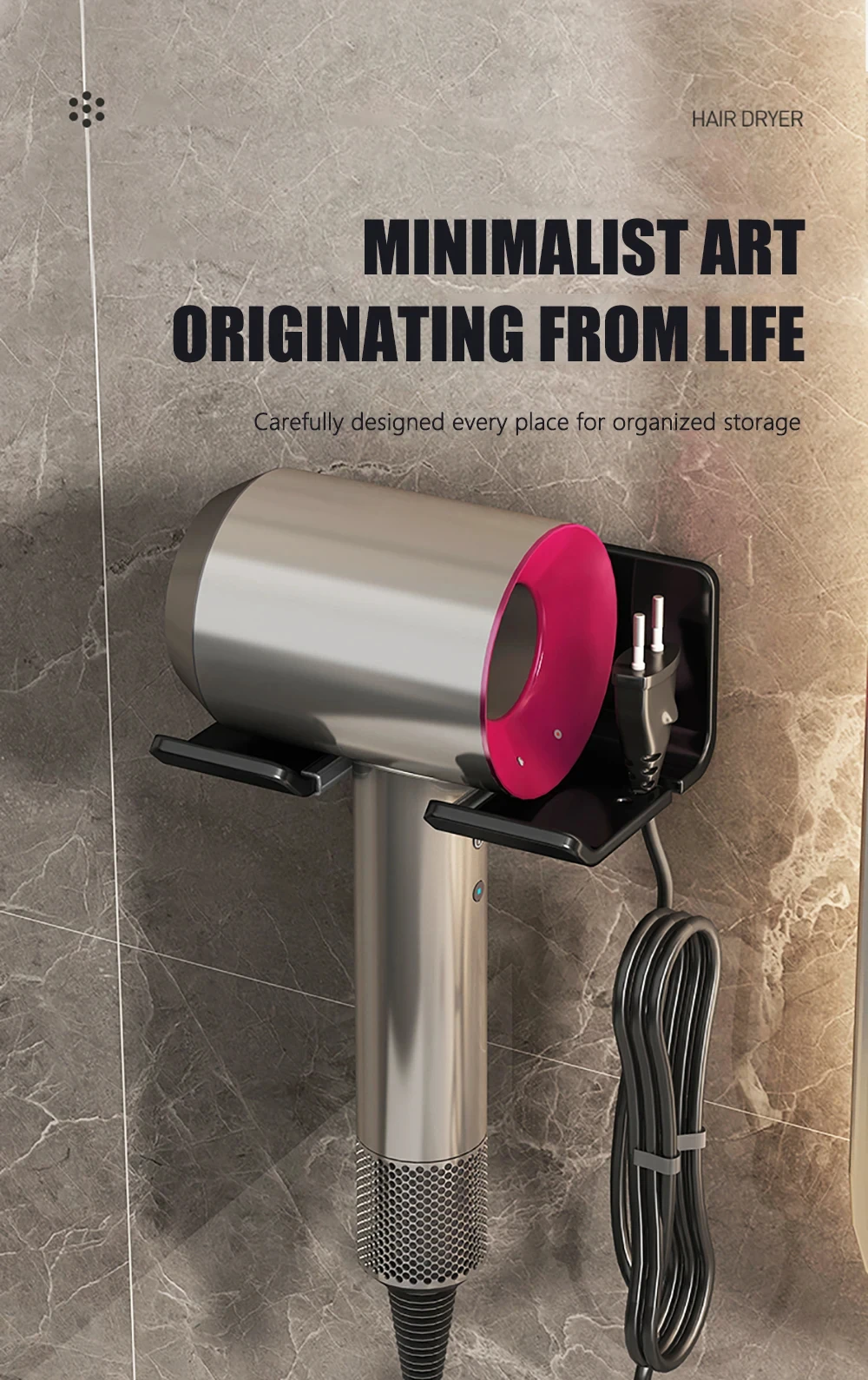 Description Picture 4 of item1 Pc Bathroom Facilities Storage Accessory Wall-mounted Hair Dryer Bracket Bathroom Items Organizer Shelf Bathroom Accessories