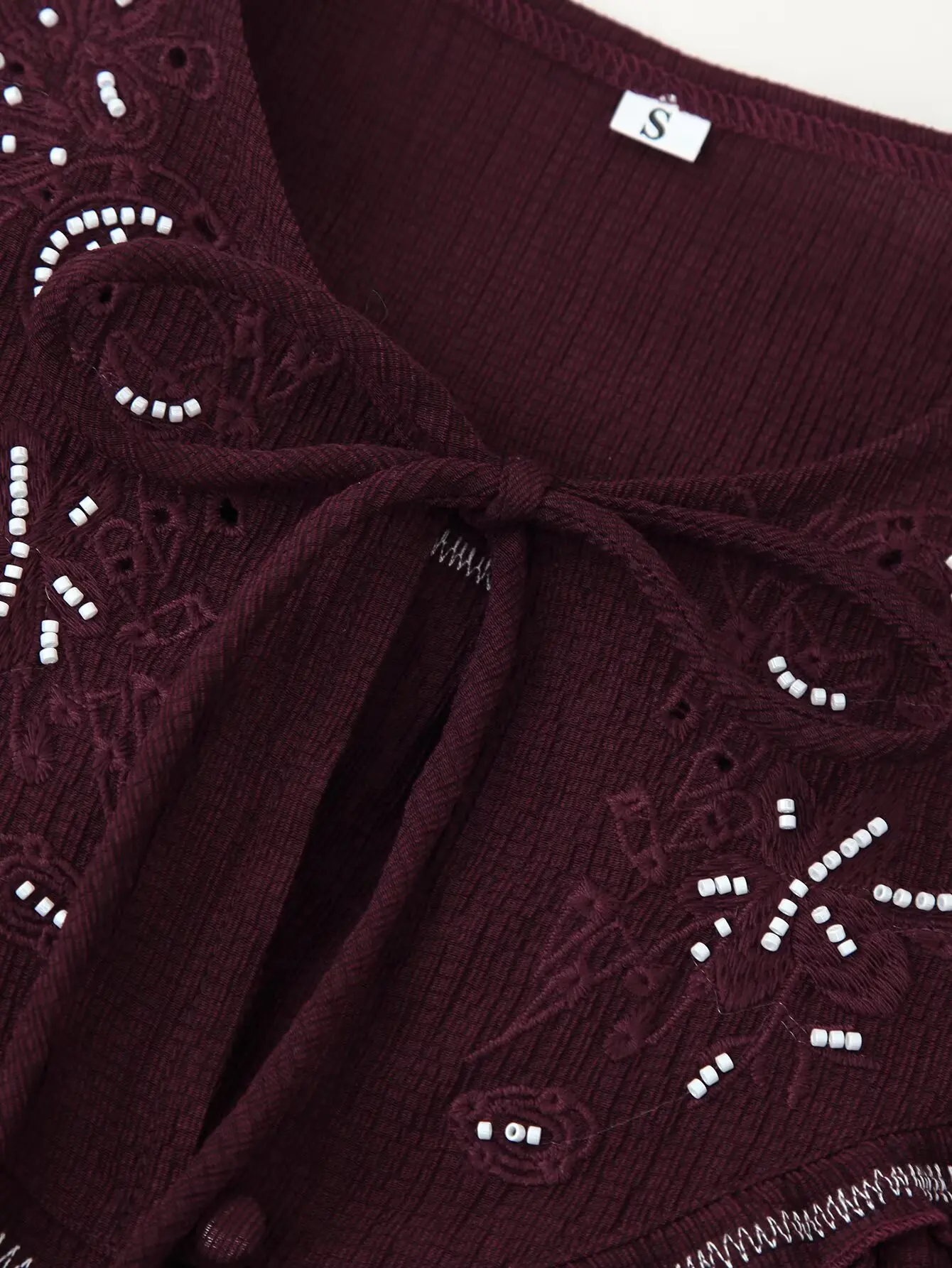 Women Retro Shirt Fashion Casual Ruffled Collar Bead Lace-Up Single Breasted Long Sleeved Blouse Lady High Street Loose Shirt To