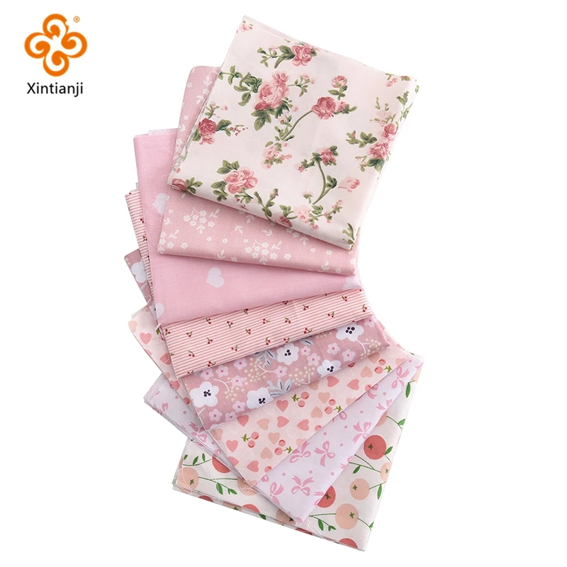 Pink Rose Pattern Patchwork Upholstery Fabric Cottton Twill Fabric For Sewing Quilt, Doll Costume, Scrapbook Decoration 6/7/8pcs