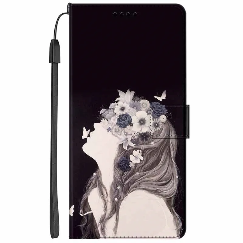 Elegant Leather Flip Wallet Cover - Premium Phone Case with Cat Design