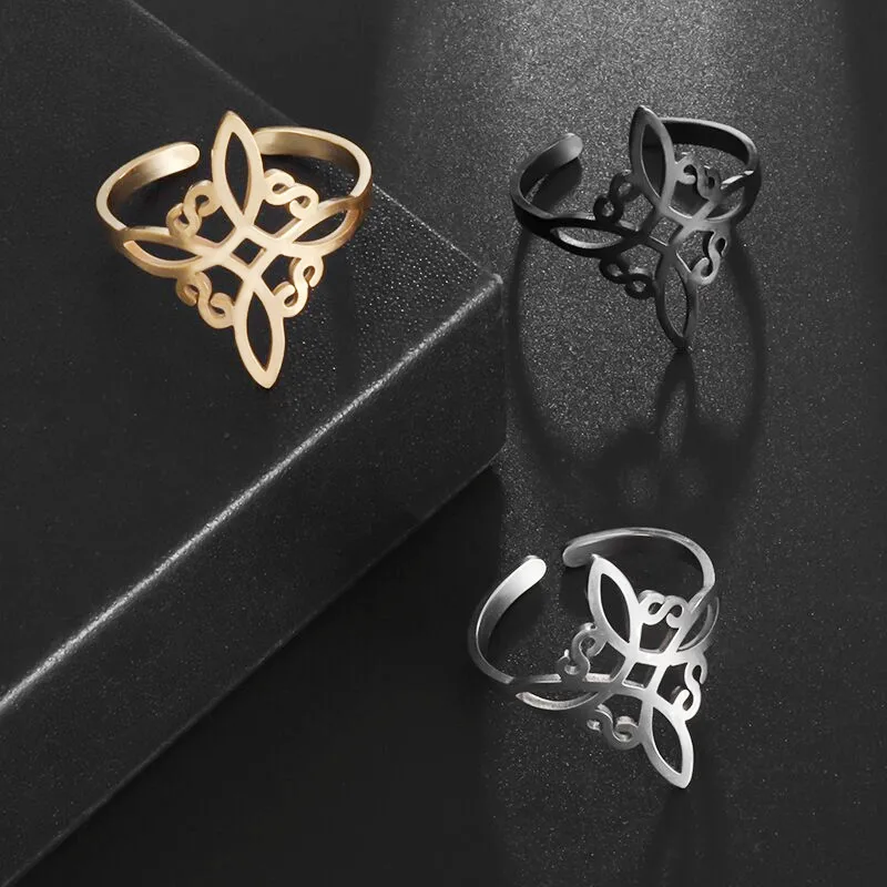Women's Witchcraft Witch Knot Ring Stainless Steel Supernatural Opening Adjustable Ring Irish Celtic Knot Amulet Jewelry stainless steel ring finger ring opening ring adjustable rings