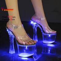 Sandales lumineuses pour femmes, talons transparents de 17.5CM, plateforme lumineuse, chaussures de danse pôle, chaussures d'été transparentes en PVC 1
