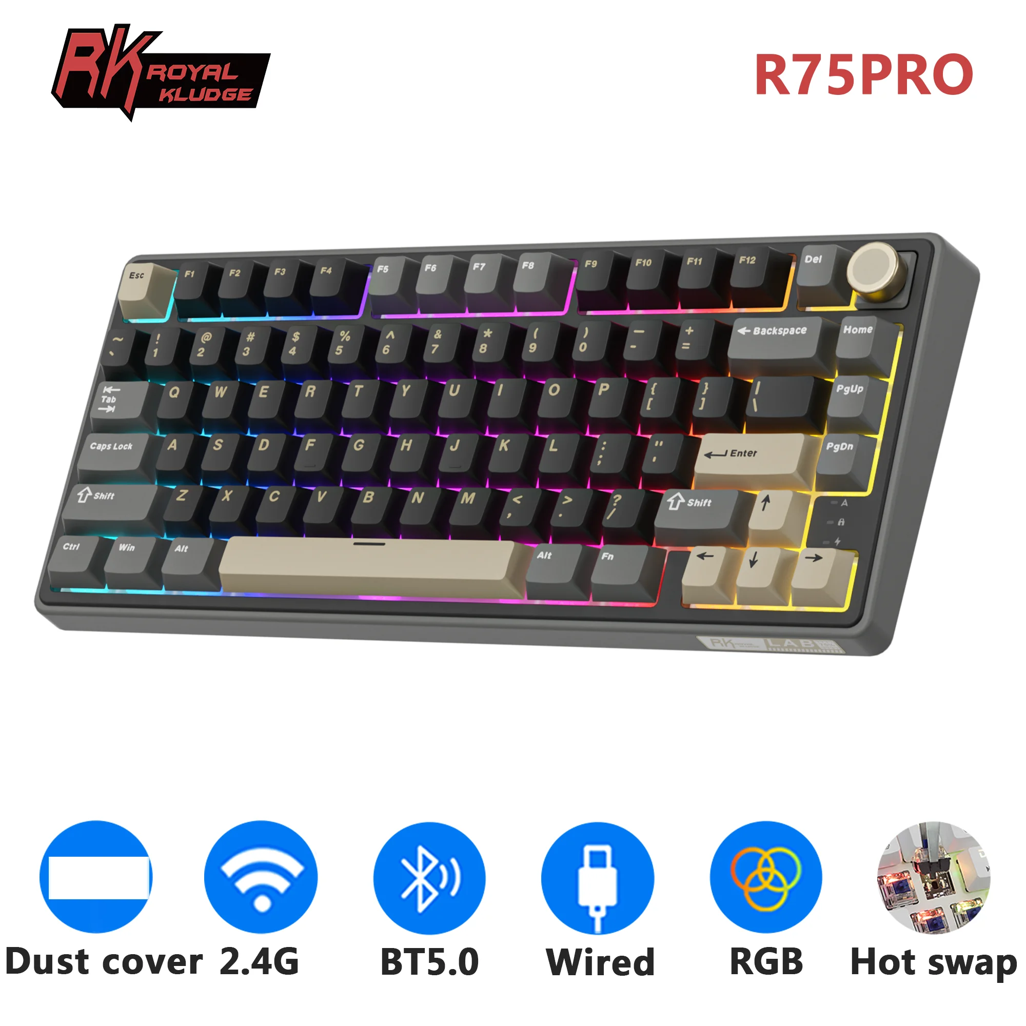 RK Royal Kludge R75PRO 블루투스 무선 기계식 키보드 80% 80키 RGB 백라이트 핫스왑 가능 게이머 키보드 PBT 키캡