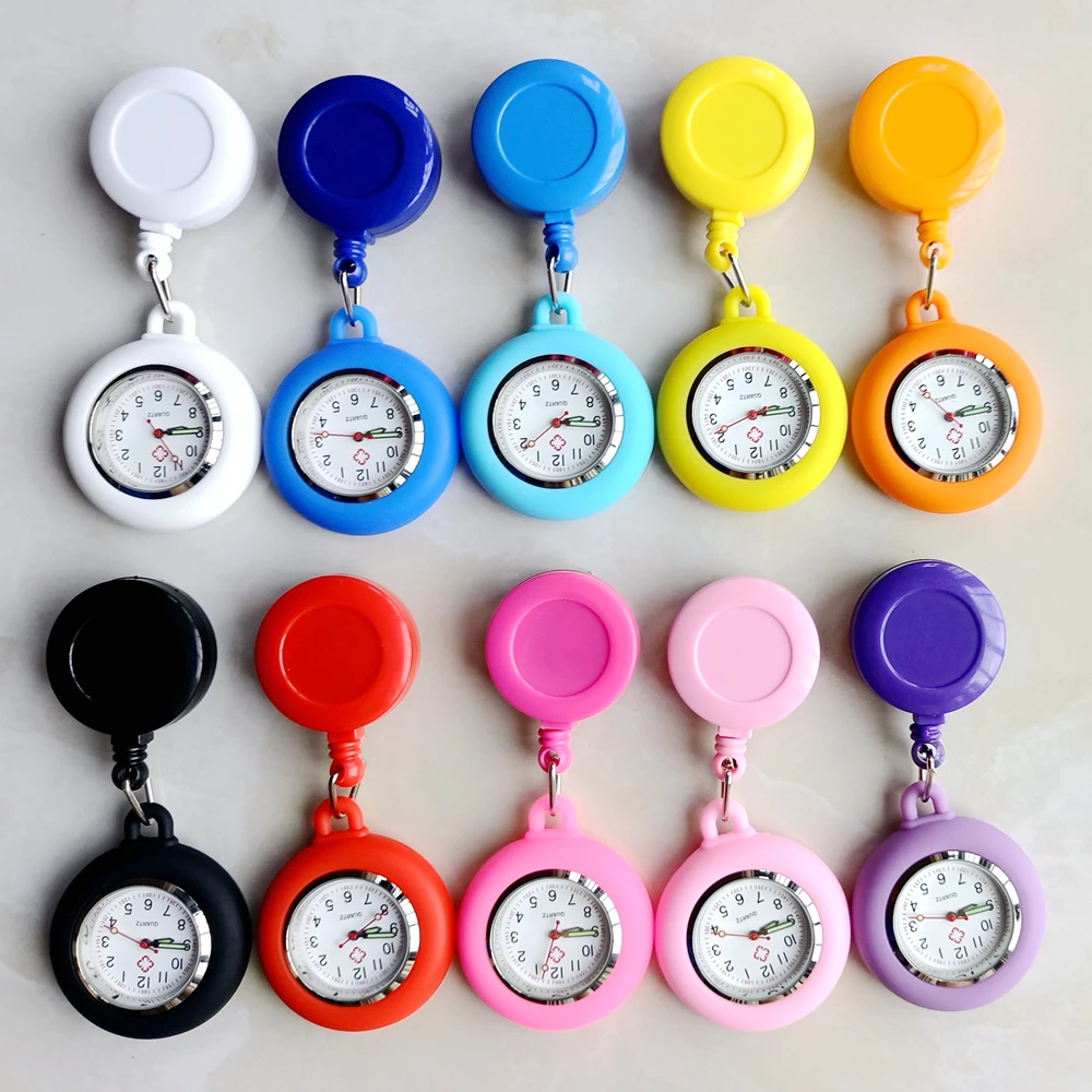 Retractable Blank Simple Nurse Doctor Hospital Pocket Watch Badge Reel Clip Hang Colourful Pendant Dress Watches Clock
