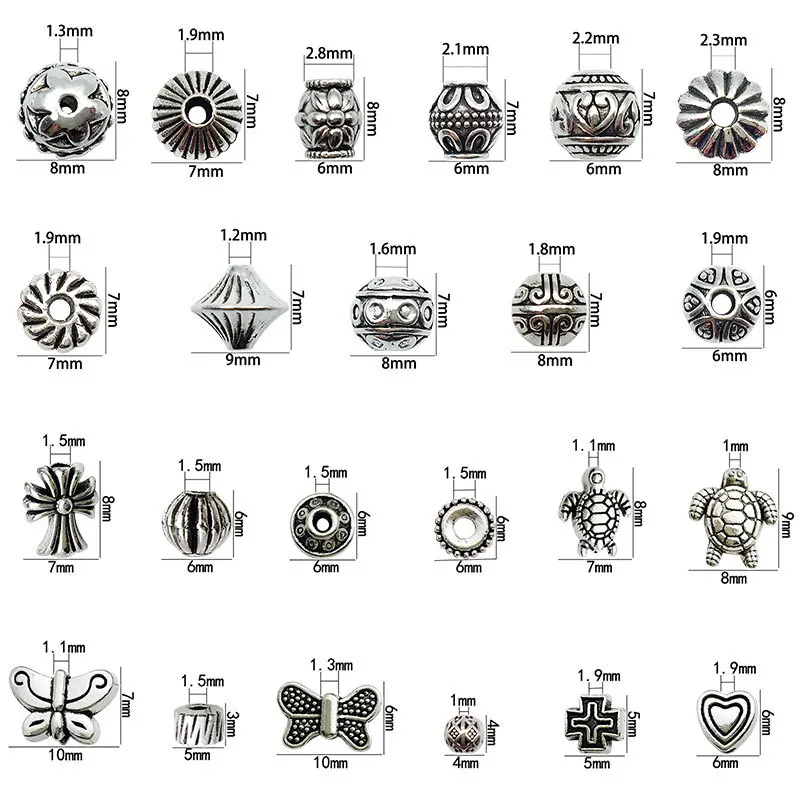 23/30pcs Metal Beads Antique Silvery Tube Beads Zinc Alloy Spacer Loose For Diy Bracelet Jewelry Making
