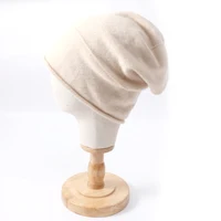 100%Wool Curled Edge Knitted Hats for Women Winter Warm Soft Cashmere Beanies High Quality Fashion Y2K Slouchy Skullies Caps 2