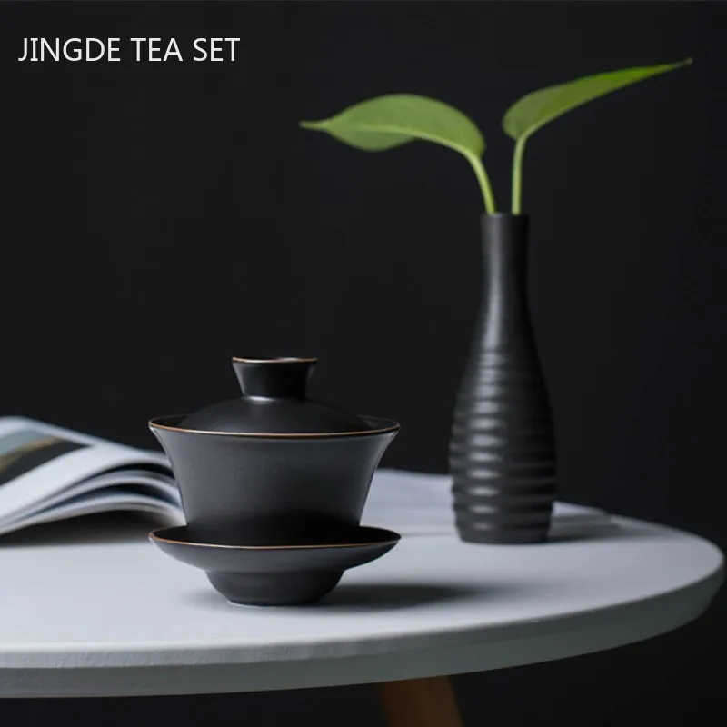 Chinese Jingdezhen White gaiwan home with cover teacup tea bowl ceramic tea set handmade tea maker Tradition Teaware supplies