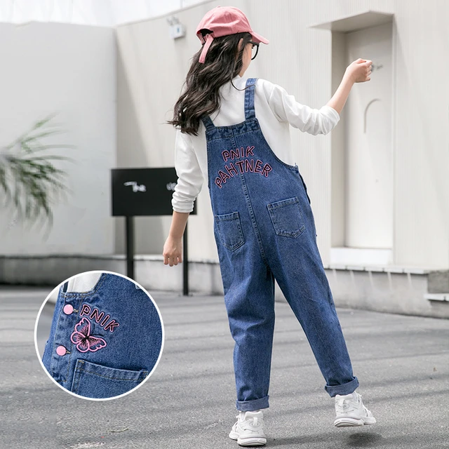 New Summer Girls Overall Pink Butterfly Embroidery Jeans Jumpsuit for 12  Years Kids Jumpsuits Letter Denim Rompers 4 8 12Yrs - AliExpress