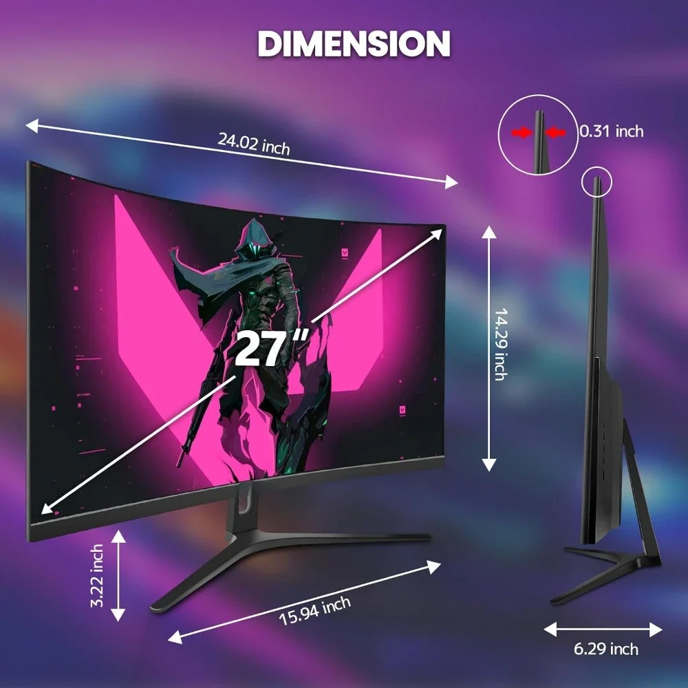 27 Inch Curved Gaming Monitor,Full HD(1920x1080P) VA Panel 1800R 240Hz Refresh Rate Computer Monitor with Blue Light Filter