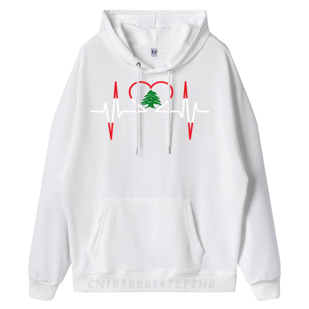 O Neck Heartbeat ECG Lebanon Country Flag Female Hoodies Geek long Sleeve Sweatshirt Latest Printed On Hoodies Heartbeat ECG Lebanon Country Flag Color white